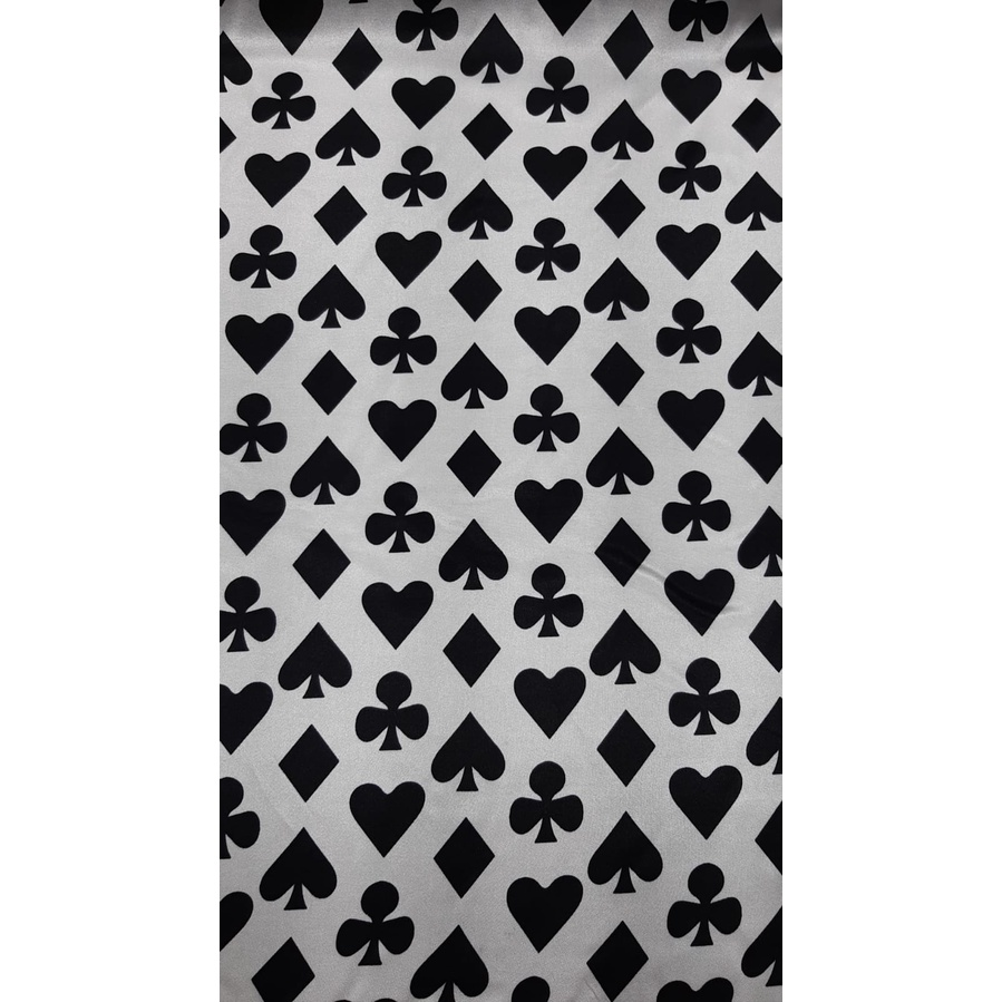 Tecido Cetim Estampado Naipes Pretos Fundo Branco