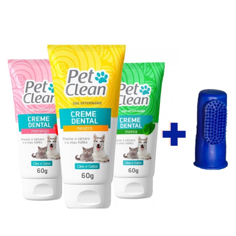 Kit Creme Dental Pet Clean + Dedeira para Cães e 
