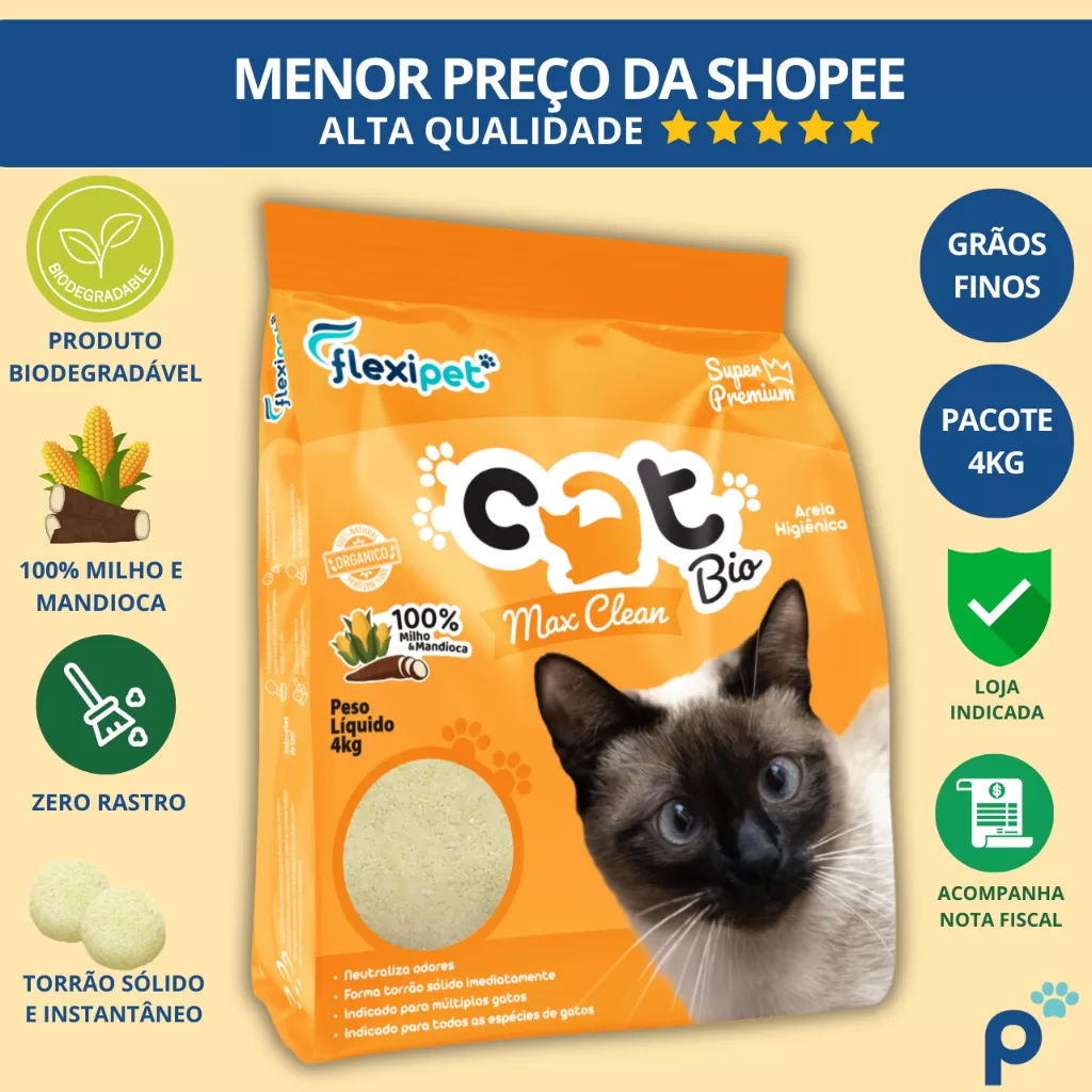 Areia Catbio Biodegradável 4 Kg – Max Clean – Grãos Finos