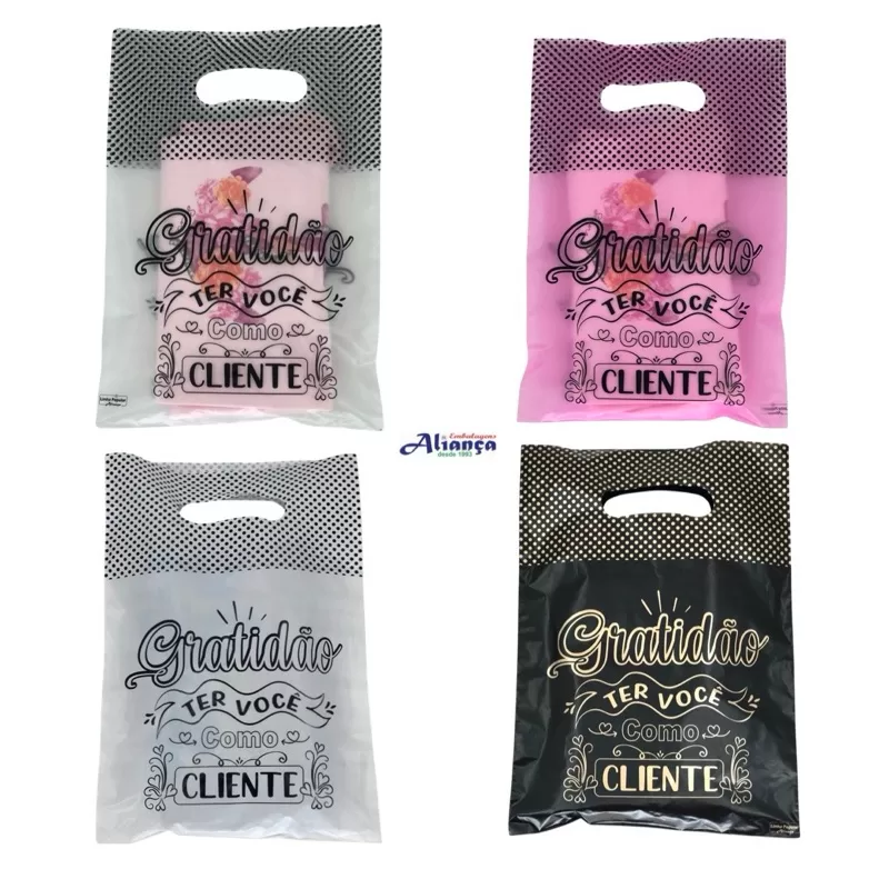 50 Sacolas boca de palhaço 20x29cm GRATIDÃO TER VOCE COMO CLIENTE