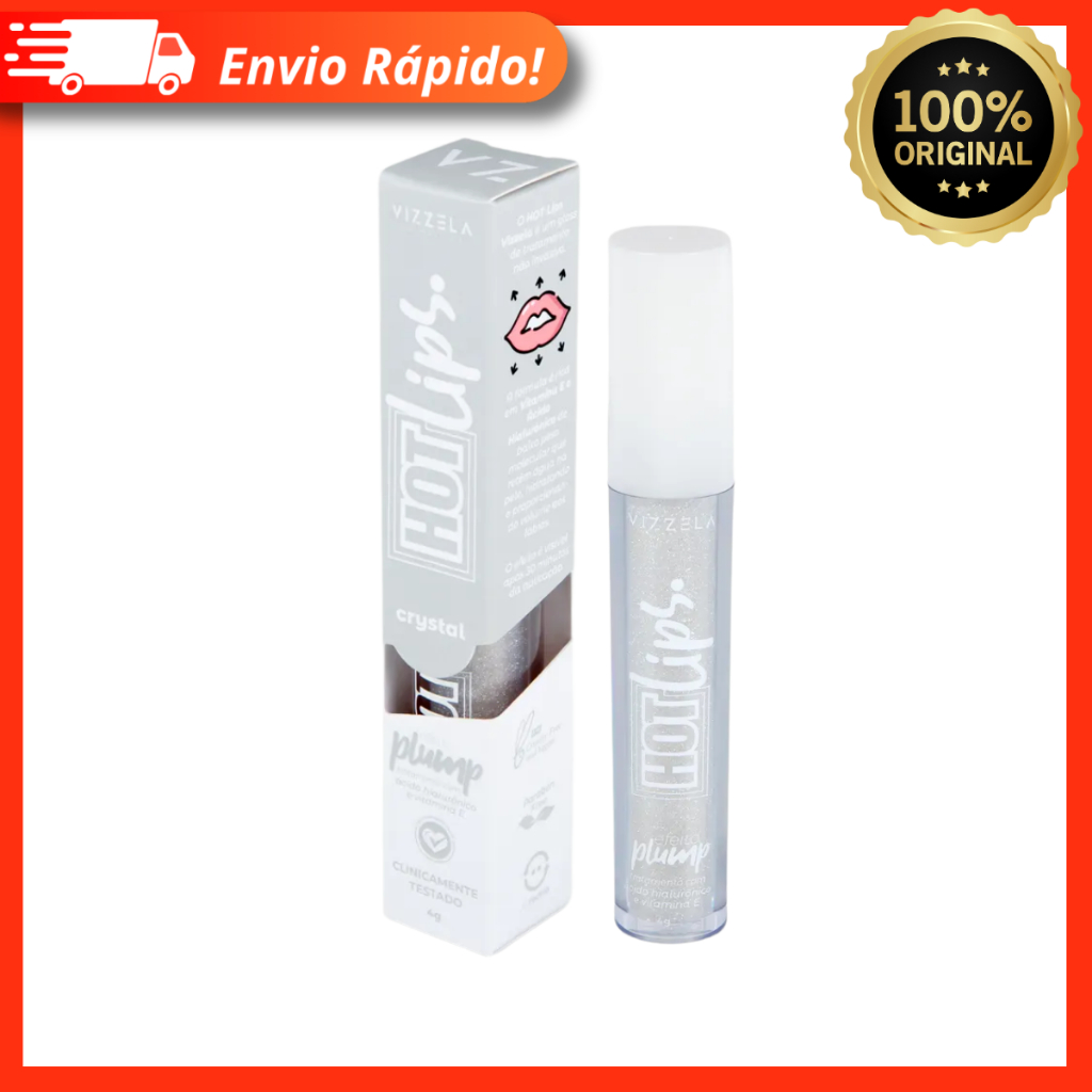 Hot Lips Crystal Gloss Vegano Lábios Brilhantes e Volumosos – Vizzela 100% Original