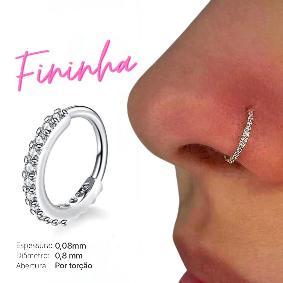 Piercing Nariz Cartilagem Argola Cravejado Strass