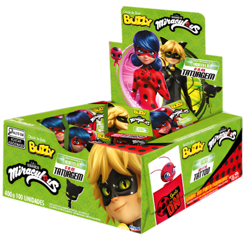 Chiclete Miraculous Cat Noir Hortelã C/90 Buzzy