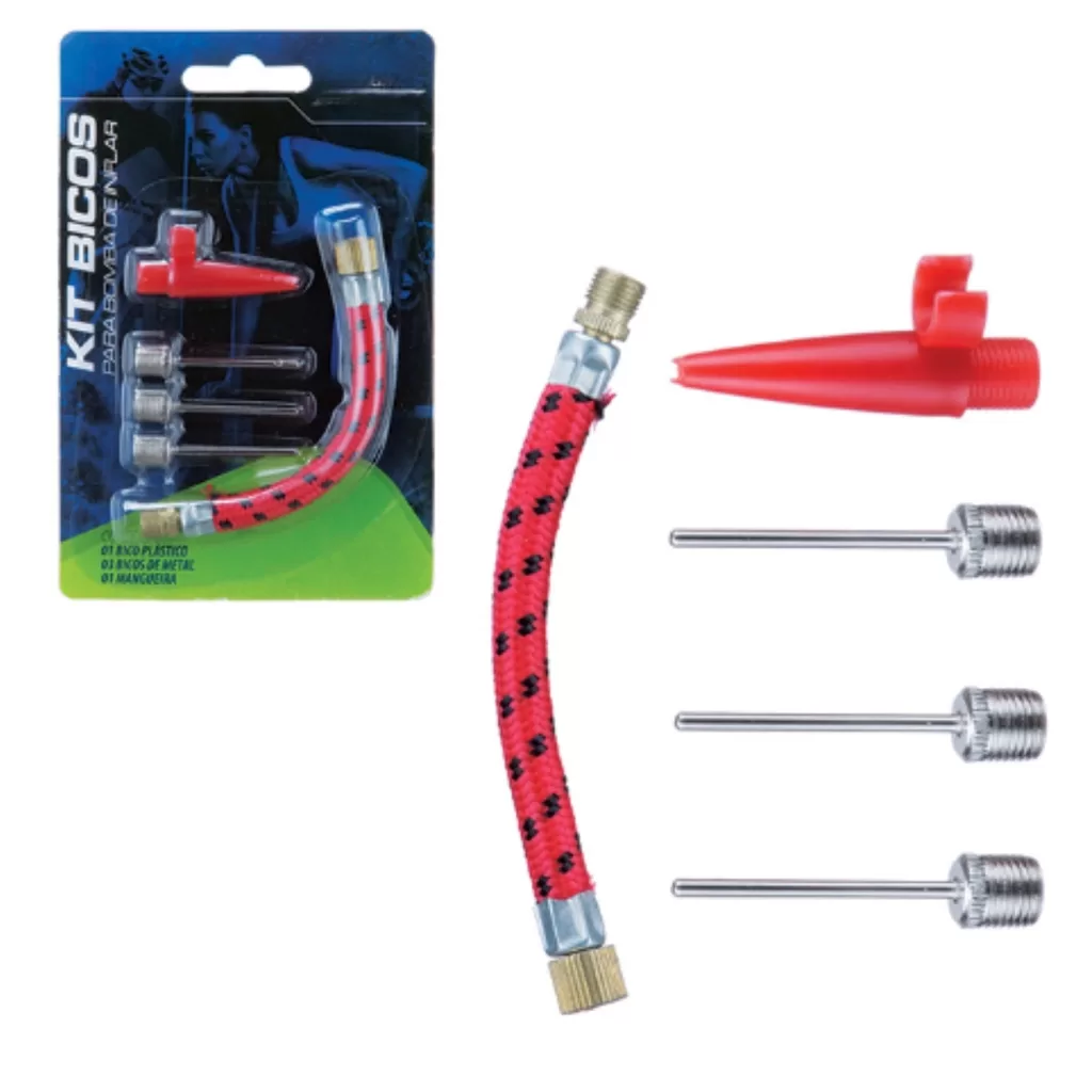 Kit 5 pçs Bicos p/ Bomba de Ar Bolas Penus C/4Pontas+Mangueira