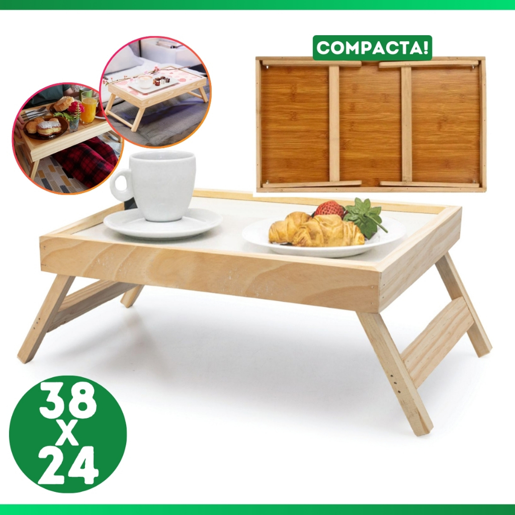 Bandeja Mesa Para Café da Manhã Na Cama Dobrável de Madeira 38×24 cm