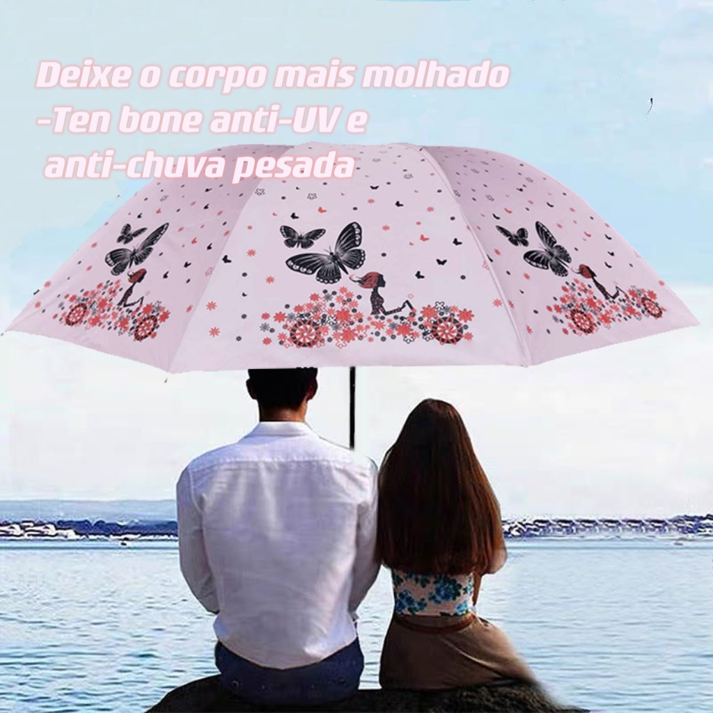 guarda-chuva feminina triplo dobrável duplo grande de dupla finalidade reforço contra vento solar uv