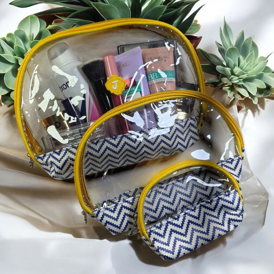 Kit Necessaire Organizador De Maquiagens E Cosmeticos Transparente Para Viagem
