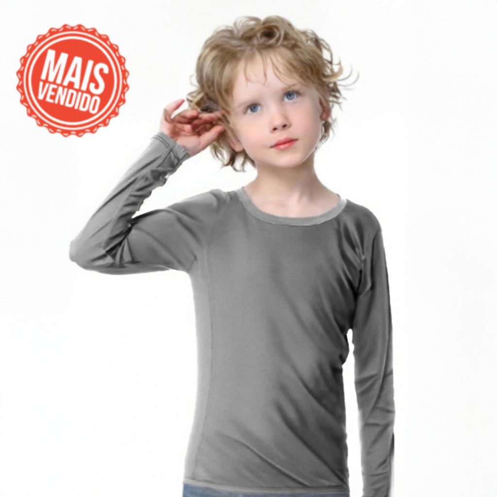 Camisa Térmica Cinza Infantil e Juvenil 2 a 14 Anos Blusa Proteção Contra Raios Solares Uv 50+