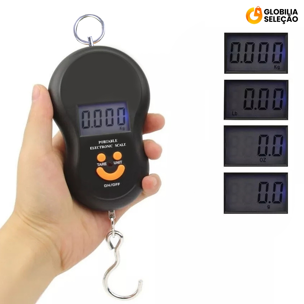 Balança de Gancho Metal Portátil Digital Mão Bolsa Mala Peixe Até 50kg Top KD2147