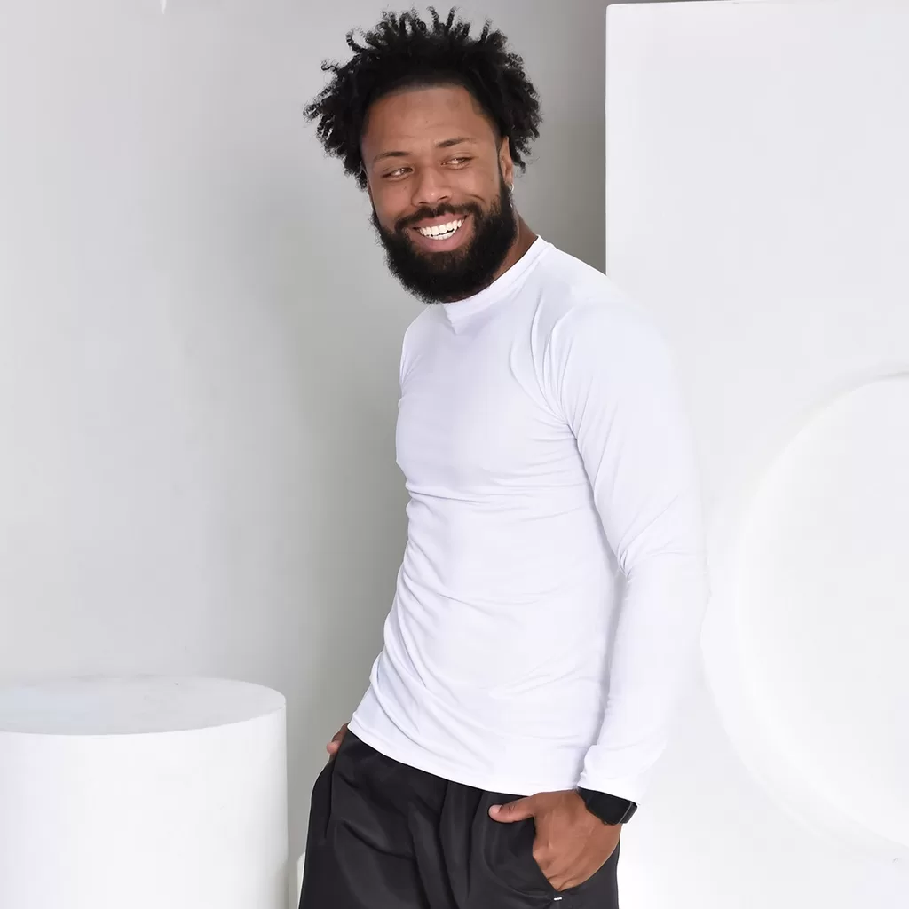 Camisa Térmica Manga Longa Proteção Solar 50+ Branco Segunda Pele Treino Fitness Academia