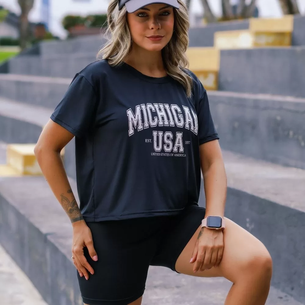 Camiseta Feminina Fitness Michigan USA