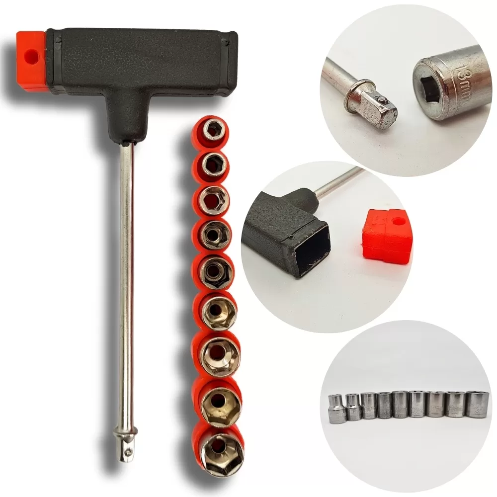 Jogo de Chave Soquete em T com 9 Canhão Sextavado