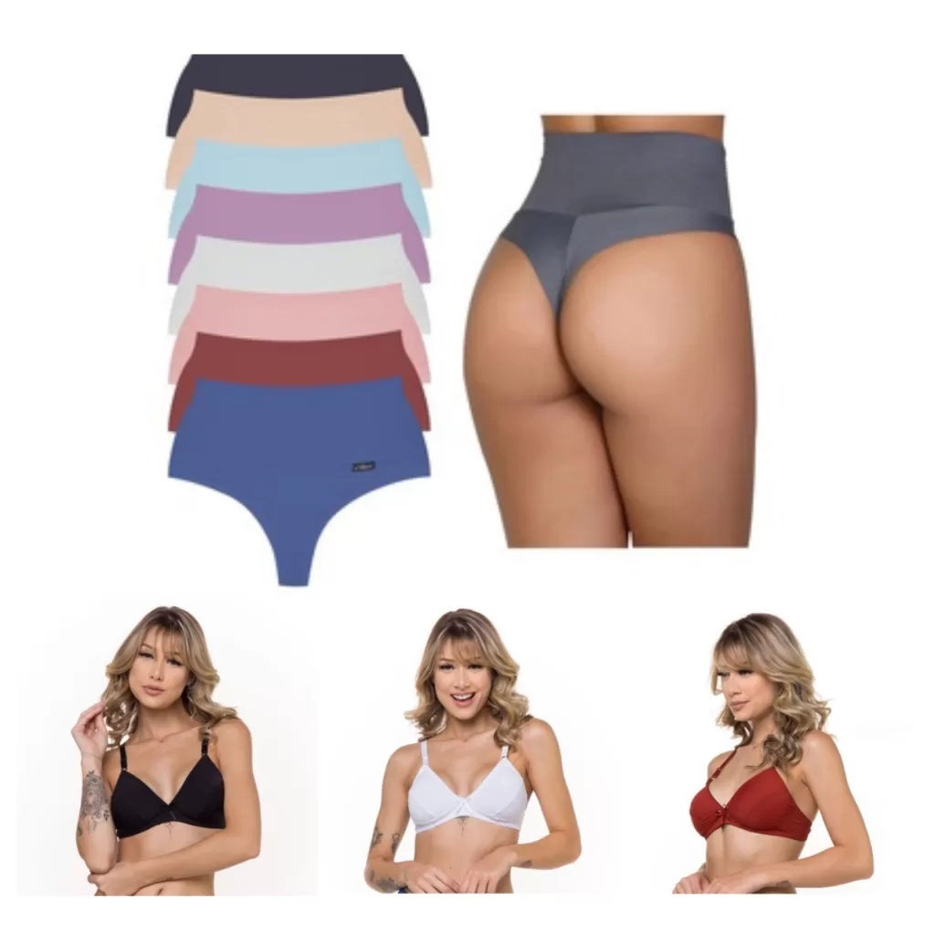 Kit 2 Calcinhas Modeladora Cintura Alta + 5 Sutiã Básico Sem Bojo Envio Imediato