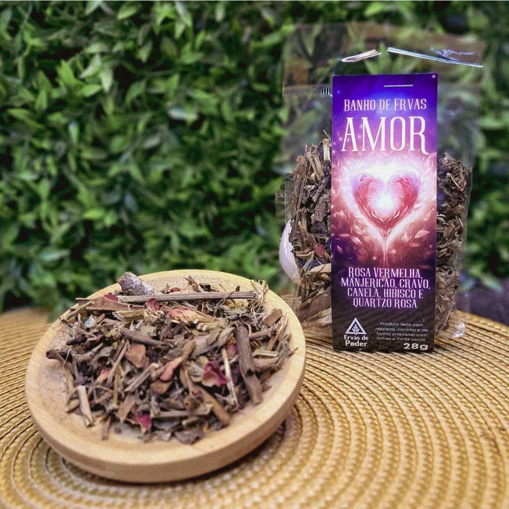 Banho de Ervas para Amor – Rosa Vermelha, Manjericão, Cravo, Canela, Hibisco e Quartzo Rosa