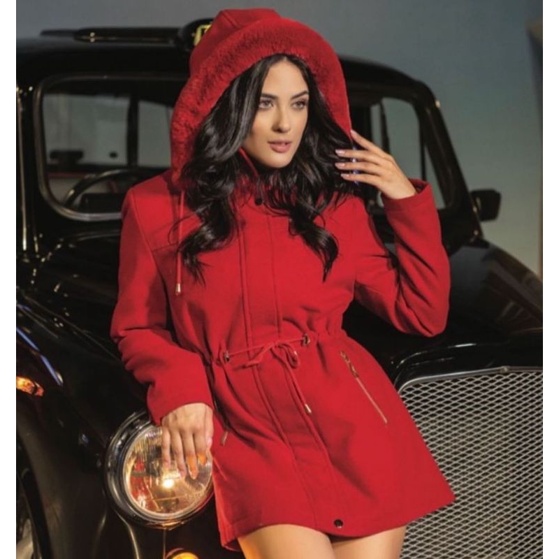 parka feminina de lã batida forrada de pelinhos com capuz removível vários cores