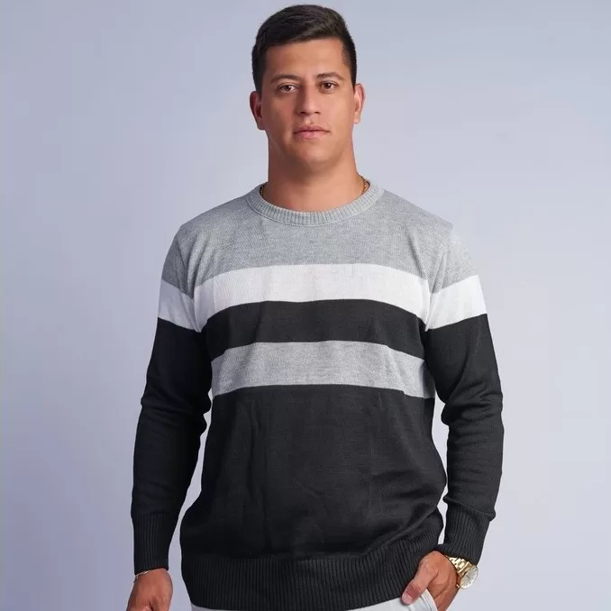 Suéter Masculino Listrado Inverno Manga Longa Blu