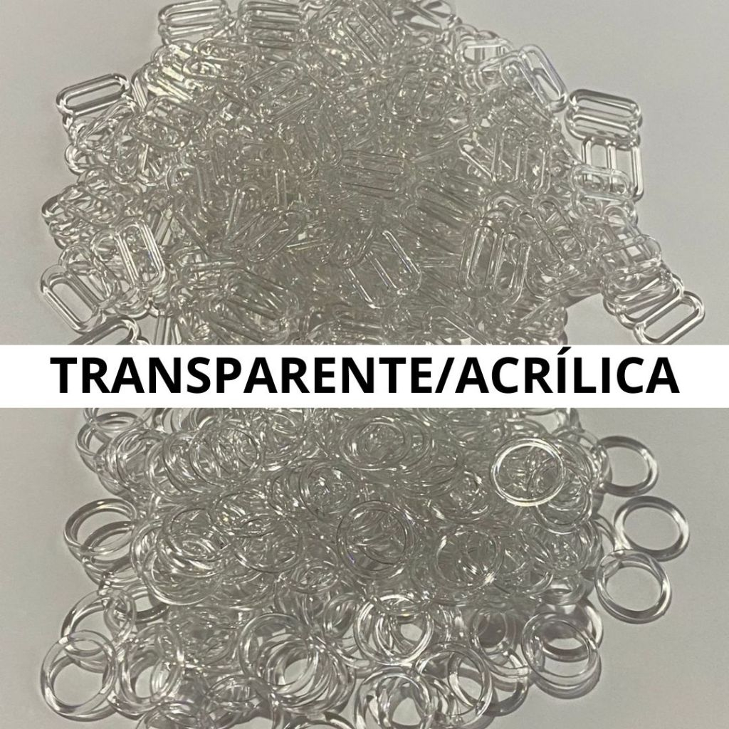 Argola e Regulador Plástico 10mm 13mm 18mm c/ 1000 PARES Transparente para Lingerie Sutiã