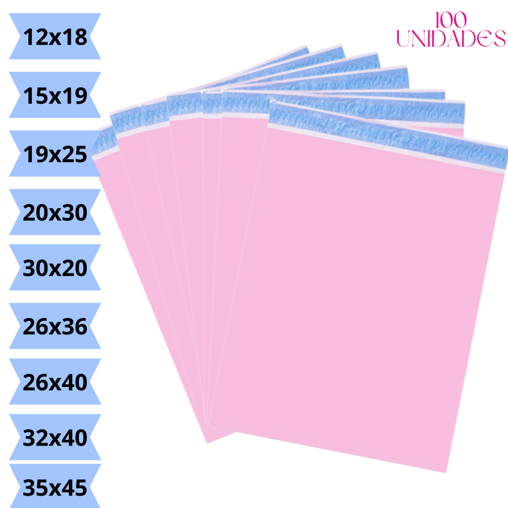KIT 100 Envelope de Segurança Rosa Embalagem Correios E-commerce