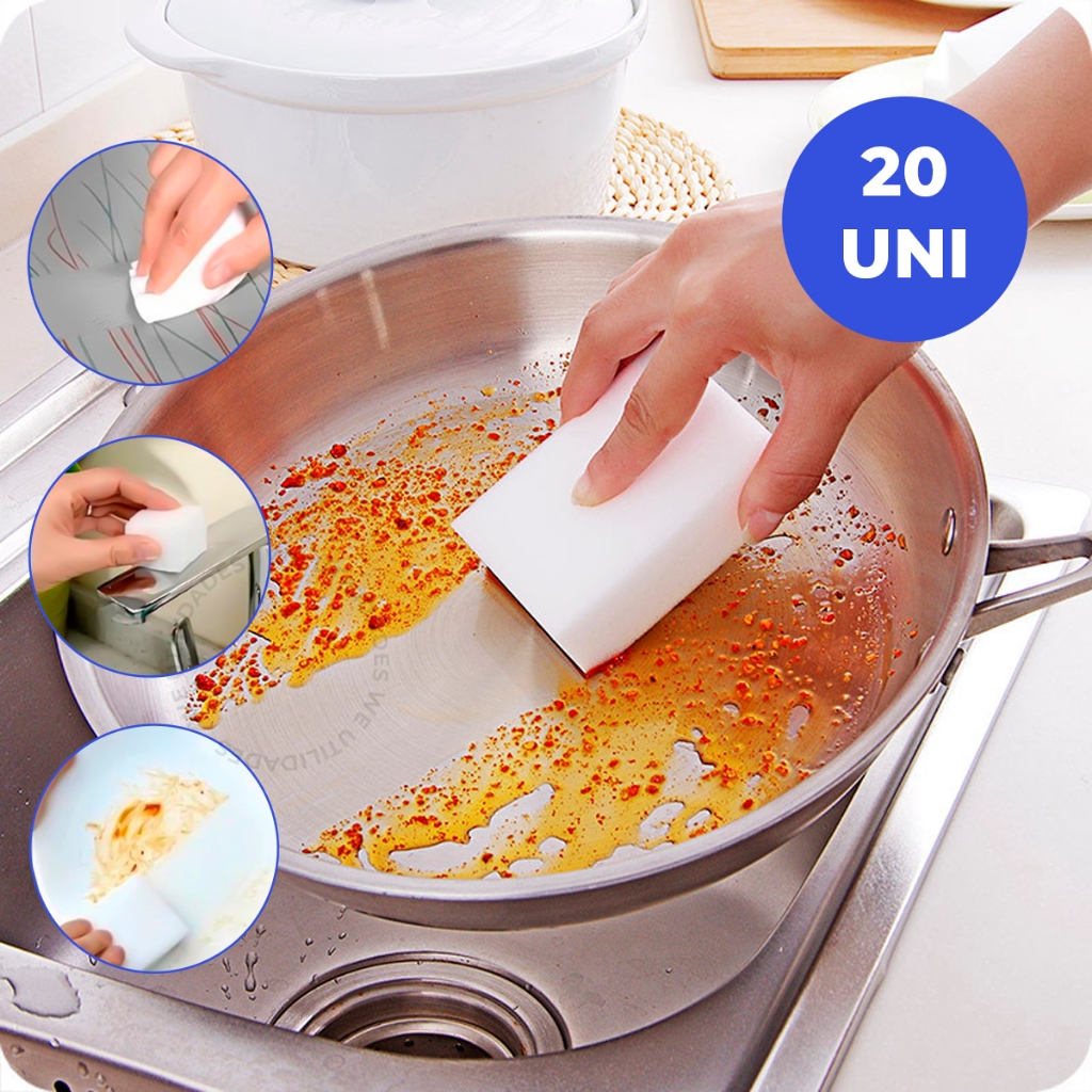 Kit 20 Esponjas Mágica Branca Tira Manchas Max Clean