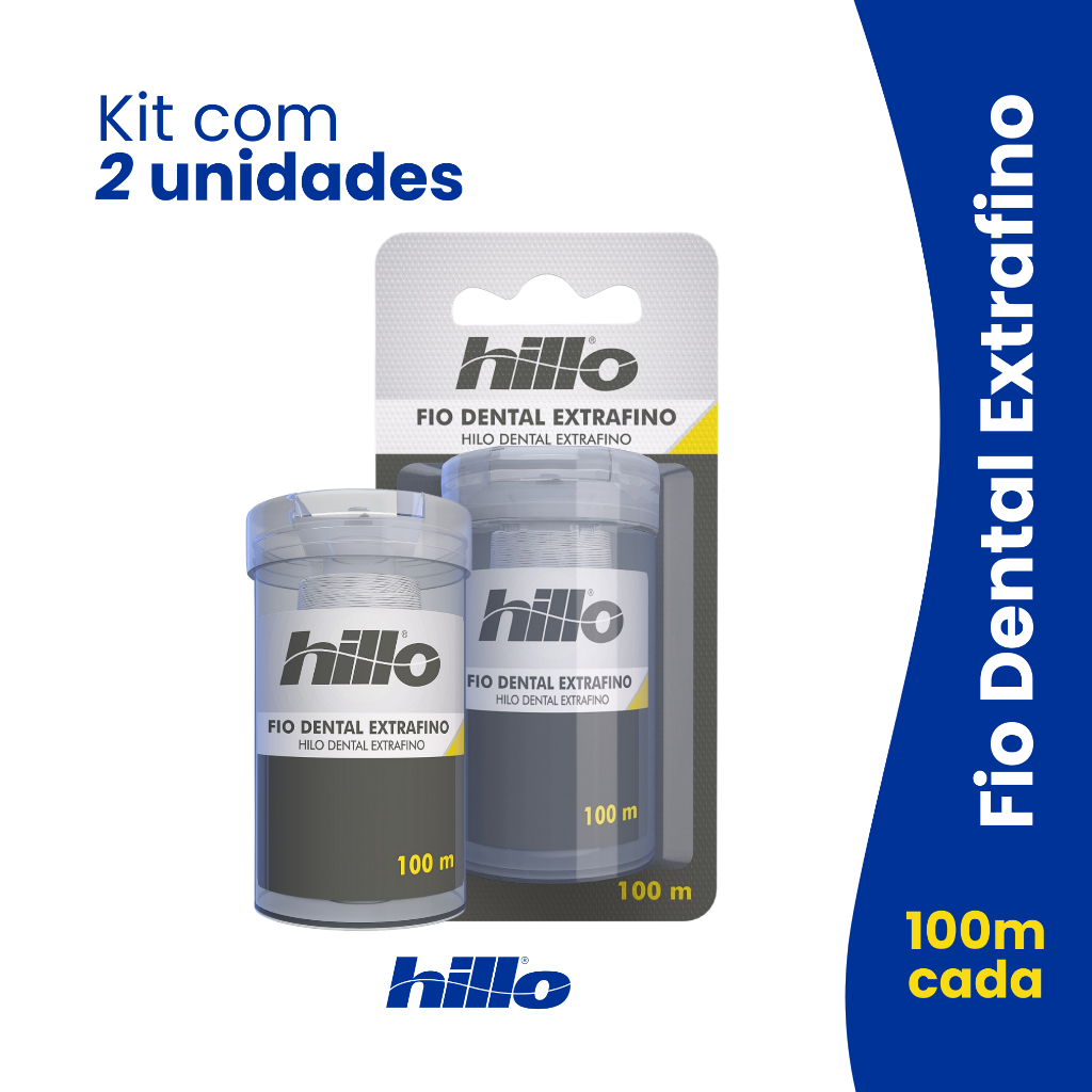 Kit 2 Fio Dental Extra Fino 100 Metros Hillo Econômico Compacto e Funcional