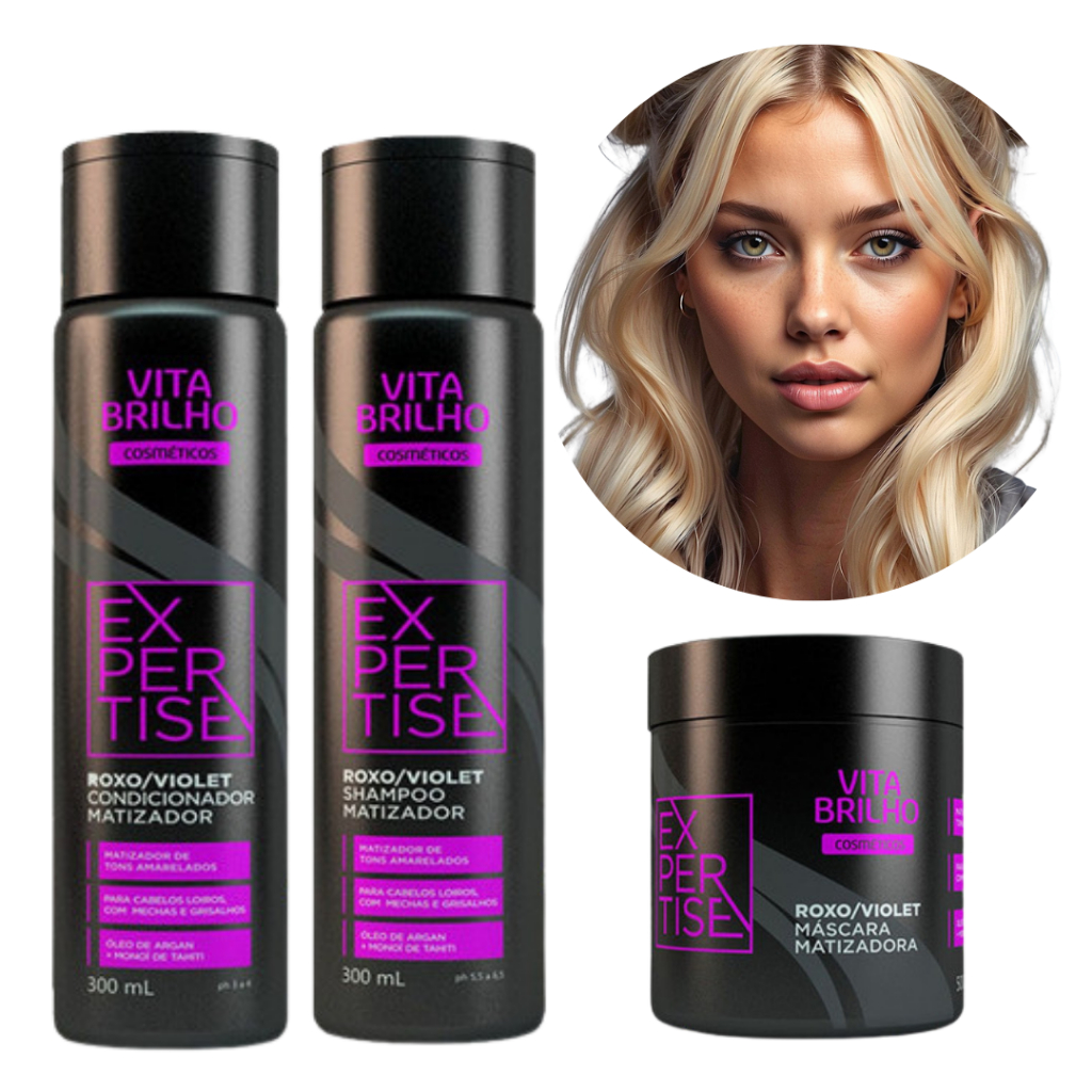 Kit Capilar Matizador Loiro Platinum 3 Produtos Shampoo Condicionador Máscara Matize Agora Roxo Viol