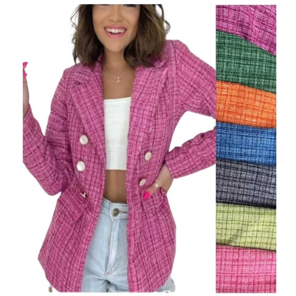 Blusa Jaqueta Feminino Luxuoso Blazer Social Gola Dobrável