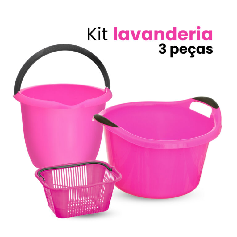 Kit Lavanderia 3 Peças de Balde Bacia Cesto Prend