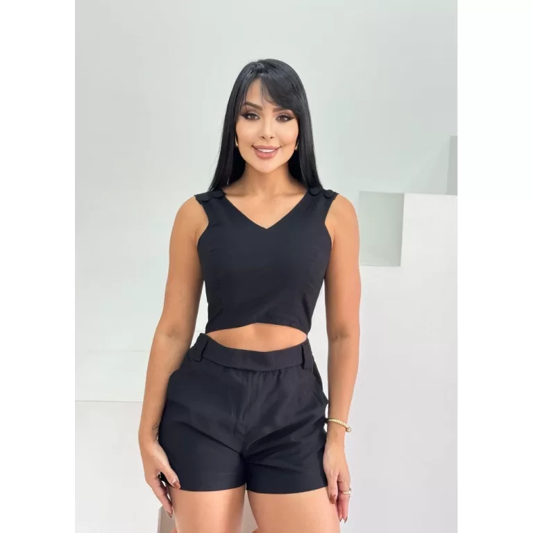 Macacão Curto Feminino com bojo e botõesalça 96