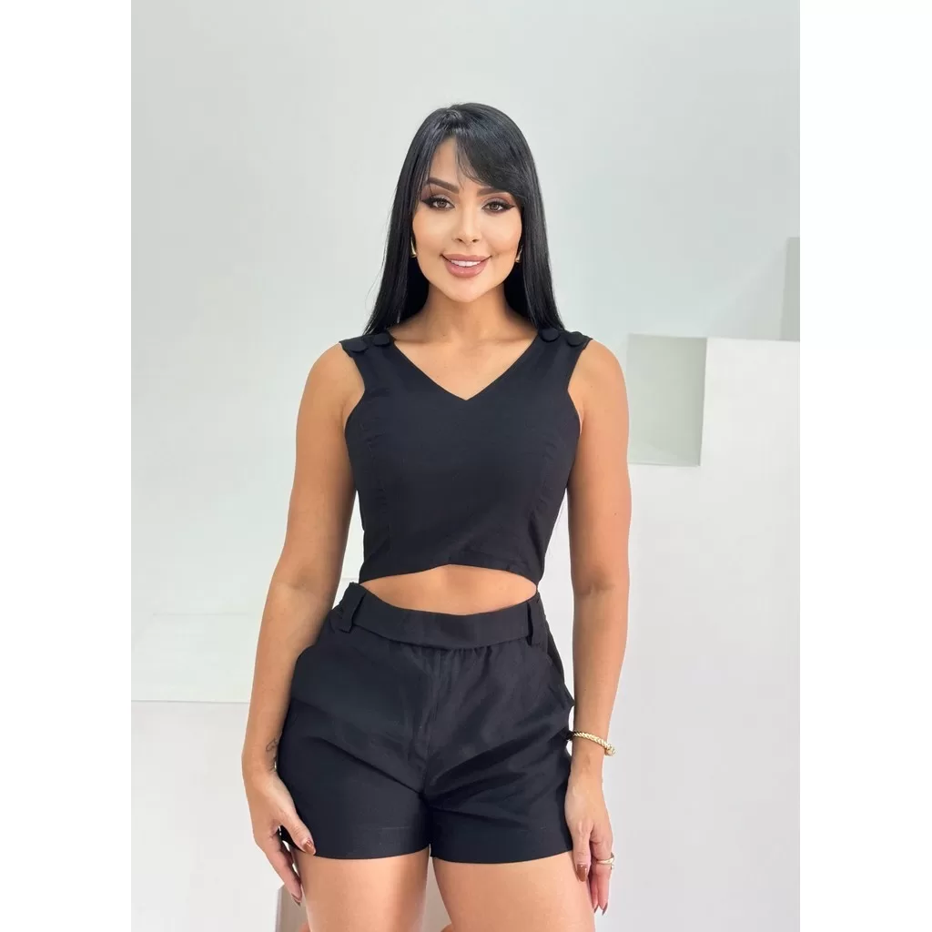 Macacão Curto Feminino com bojo e botõesalça 9606