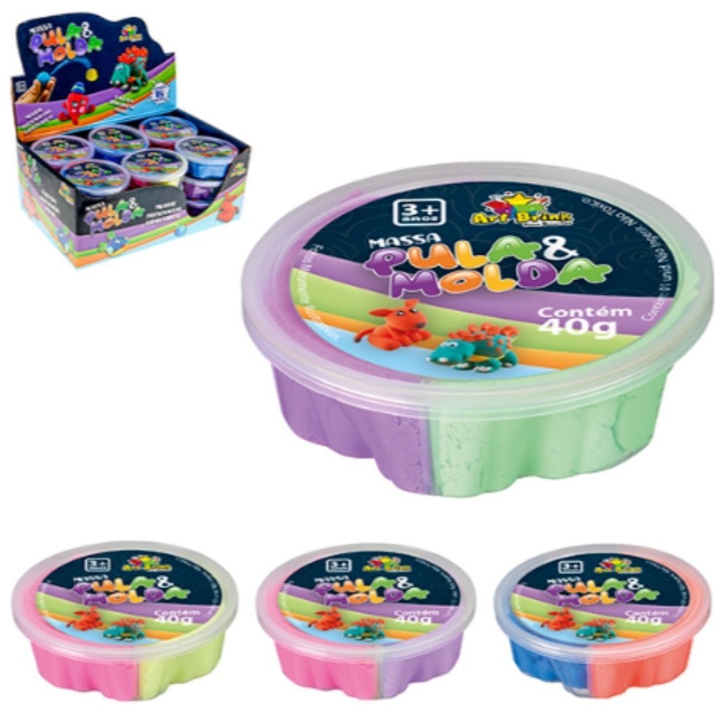 Massinha de Modelar Infantil Massinha Pula e Molda kit c/ 5 un total 200g Divertida