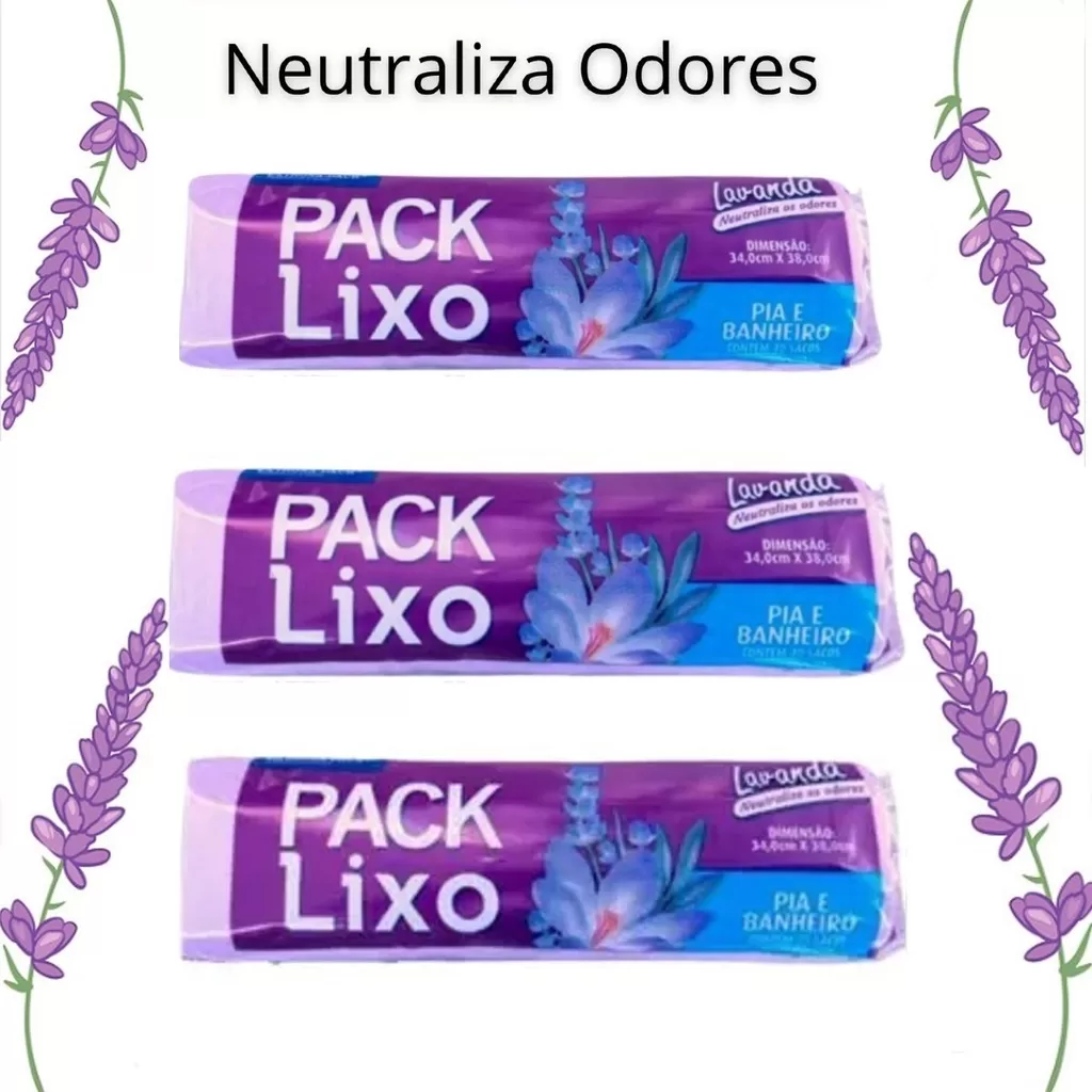 Kit 3 Rolos 120 Sacos Para Lixo Banheiro E Pia Neutraliza Odorizador Lavanda