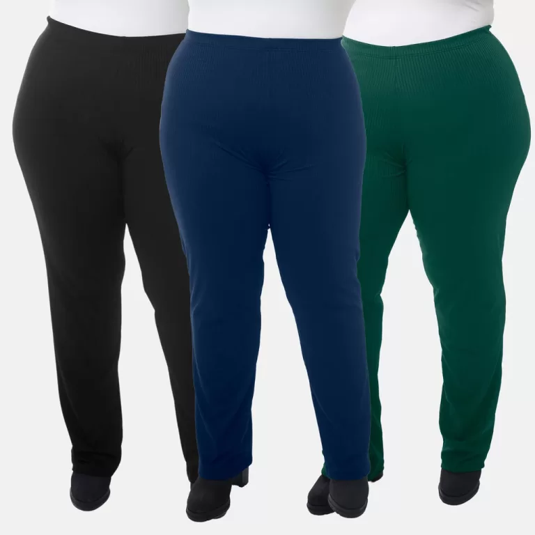 Kit 3 Calça Canelada Feminina Plus Size Tamanhos 