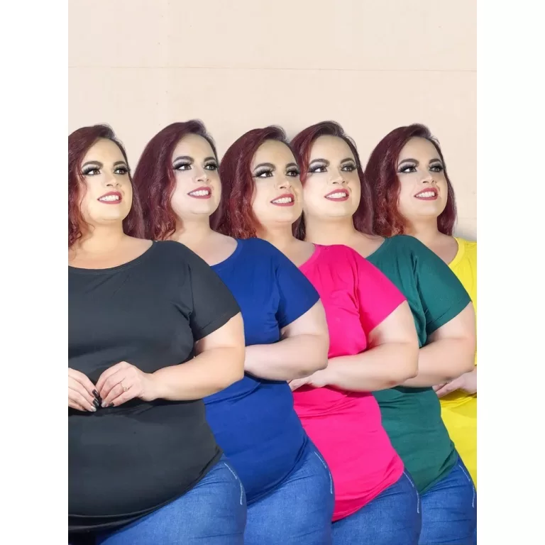 KIT com 5 Blusinhas manga curta Plus size G1 G2 G3