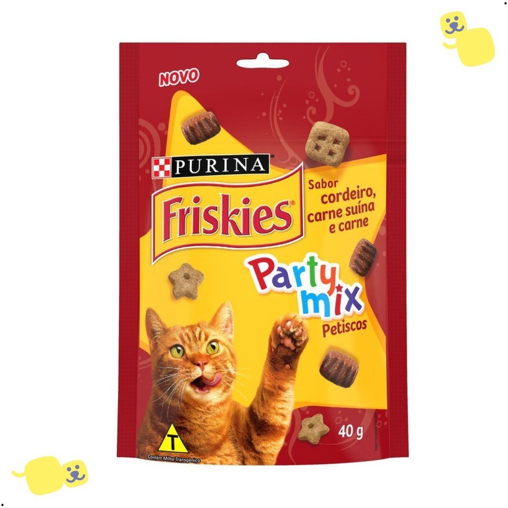 Kit 15 unidades Petiscos Friskies Gatos Sabor Cordeiro, Suíno e Carne Party Mix 40g