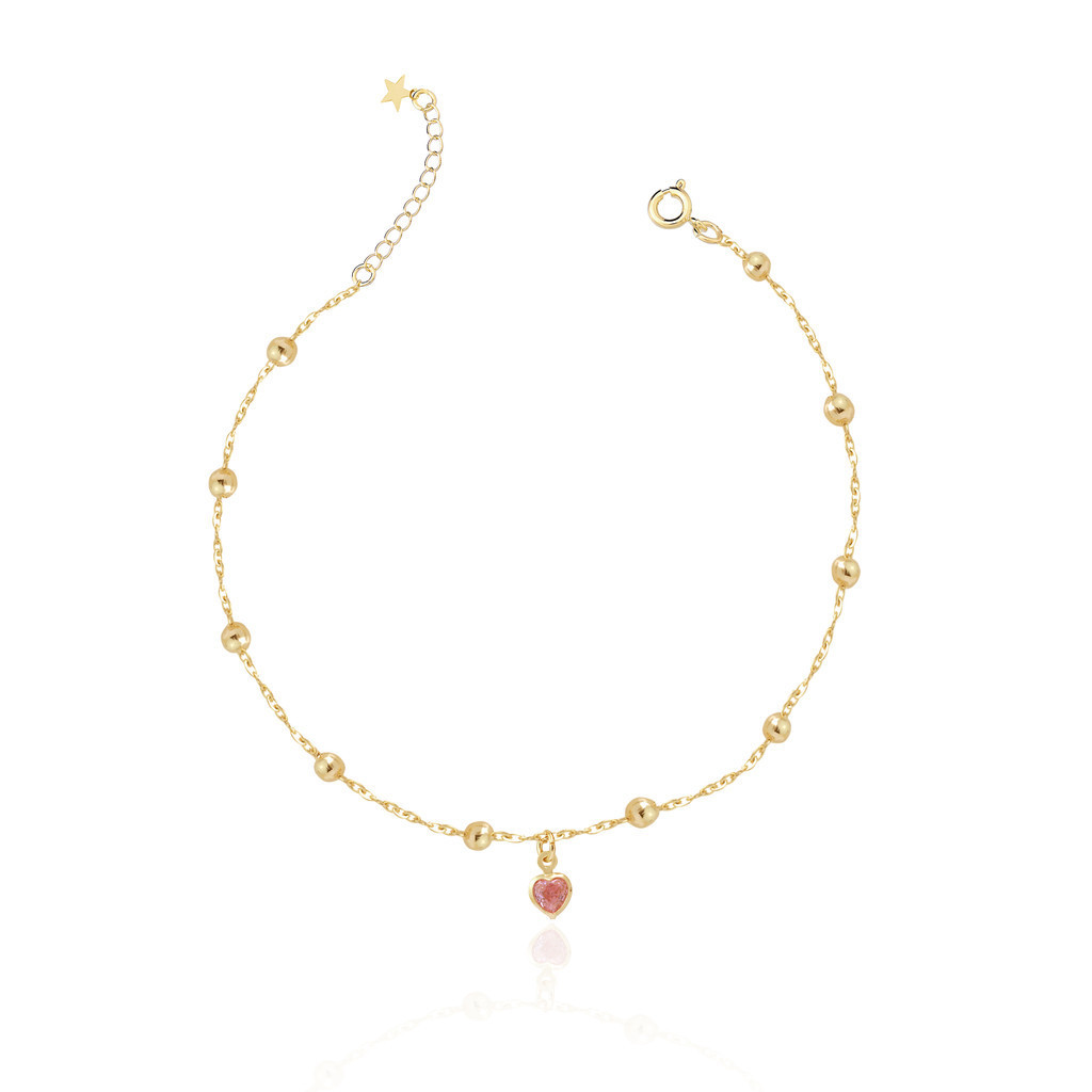 Tornozeleira Bolinhas Lisas Detalhe Pedra Coração