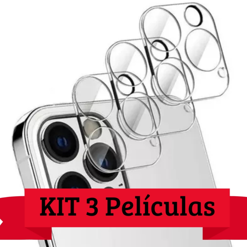 Kit 3 Película Câmera Traseira Vidro Lente Protege iPhone 11 12 13 14 Pro 15 Pro Max 3D 9D