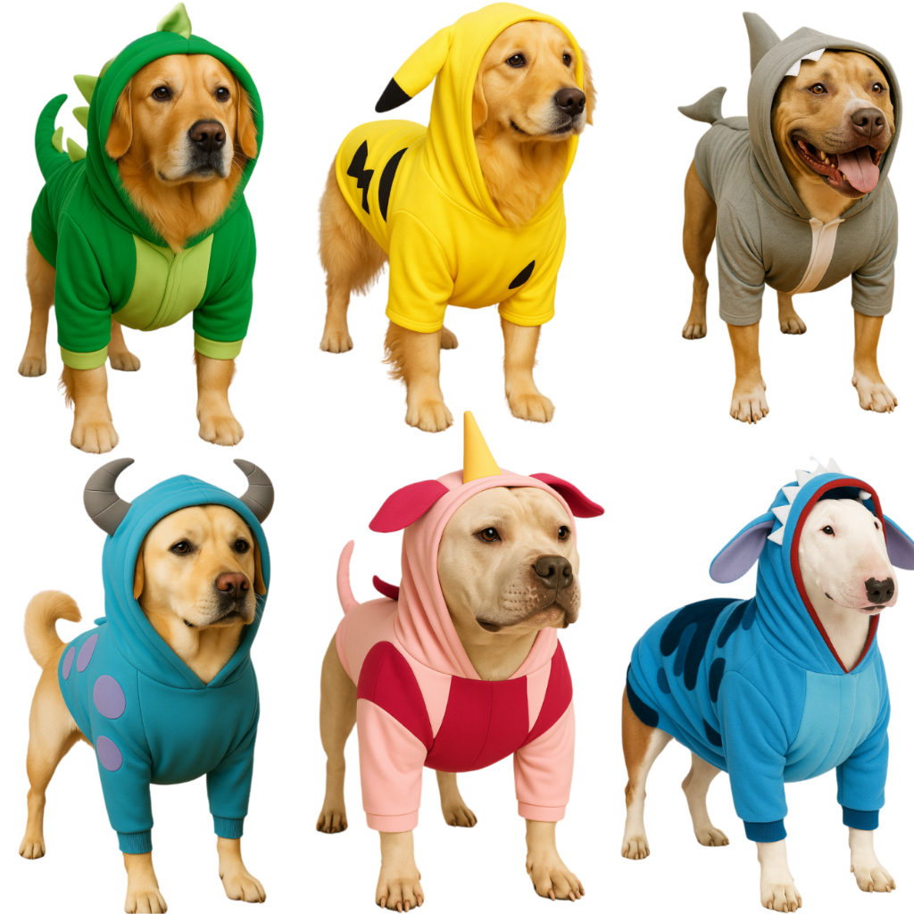 Fantasia Pet Inverno com Capuz Roupa Quente  Cachorro Personagens Stitch Dino Pikachu Tam 8 ao 20