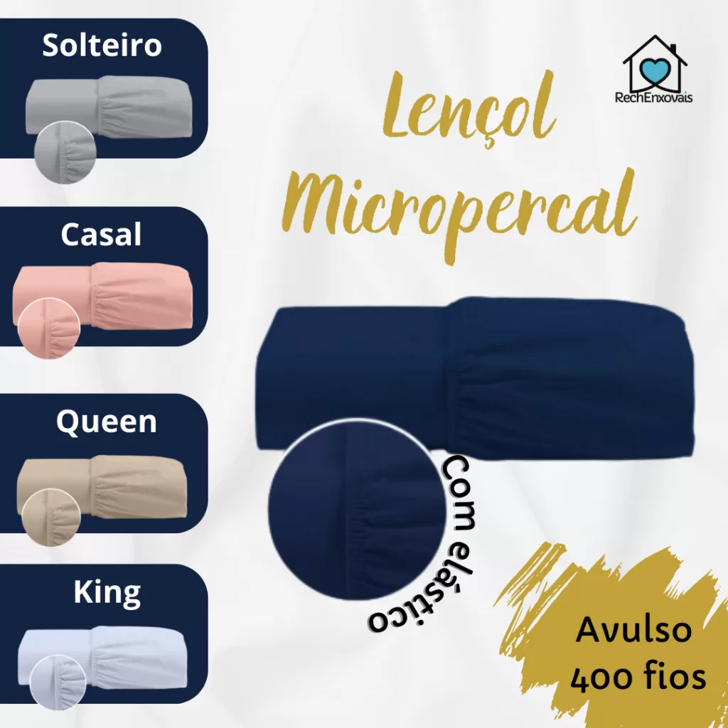 Lençol Com Elástico Avulso 400 Fios Micropercal Poliéster Liso Macio Premium