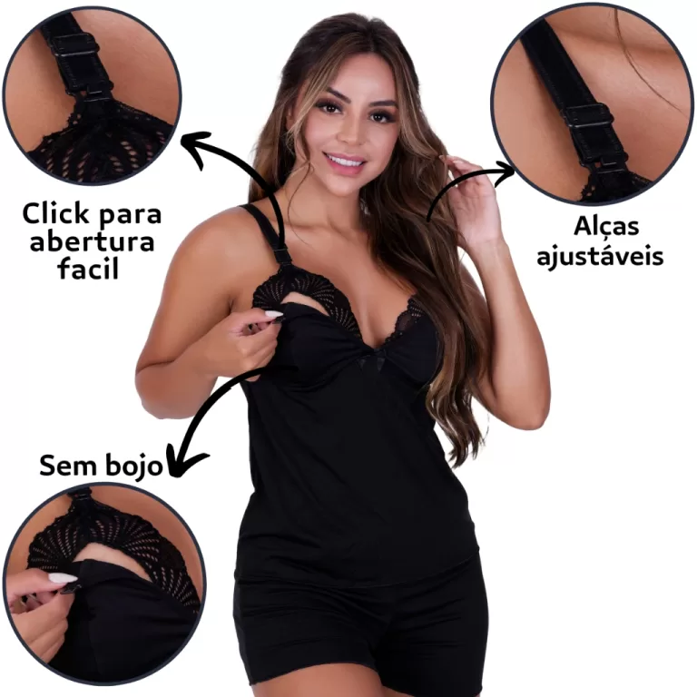 Baby Doll Amamentação Pós Parto Linha Gestante 