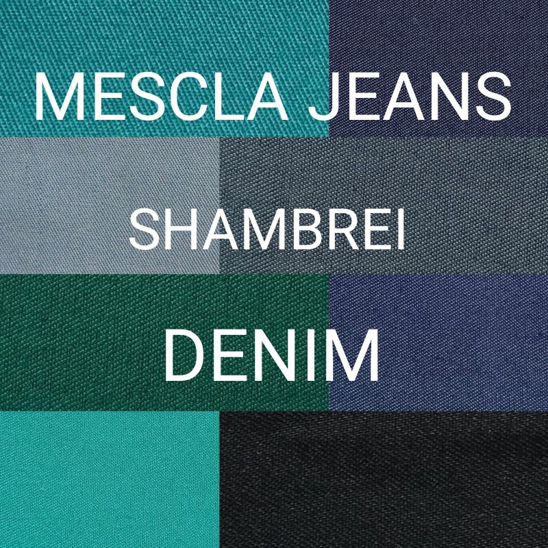 TECIDO MESCLA JEANS DENIM CHAMBRAY – 70% VISCOSE 27% POLIÉSTER 3% ELASTANO – 1m x 1,50m