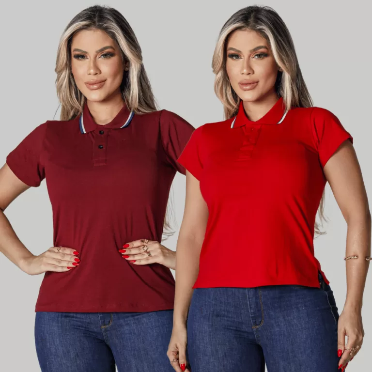 Kit 2 Blusa Gola Polo Feminina T-shirt Manga Curta
