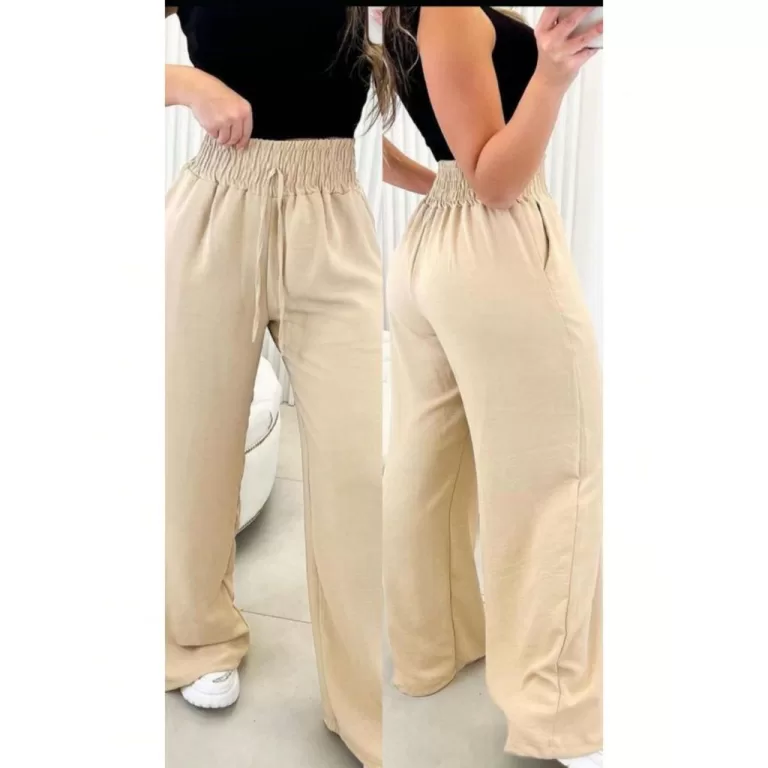Calça Pantalona Feminina Com Bolso Cos Alto