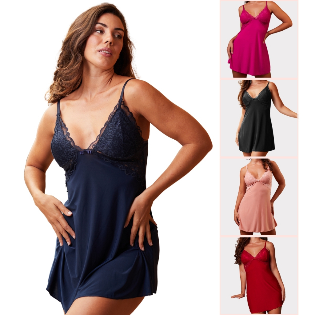 Camisola Com Renda Sensual Intima Confortavel Linda Sem Bojo Pijama Vestido de Dormir Alça
