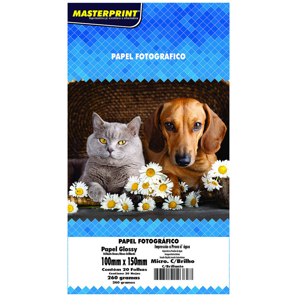 Papel Microporoso 10×15 com Brilho A6 260g Fotográfico Branco Masterprint com 20 Folhas
