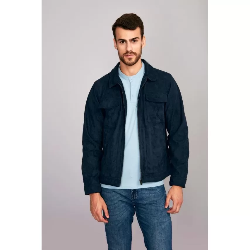 Jaqueta Chamois com Zíper – Azul Marinho