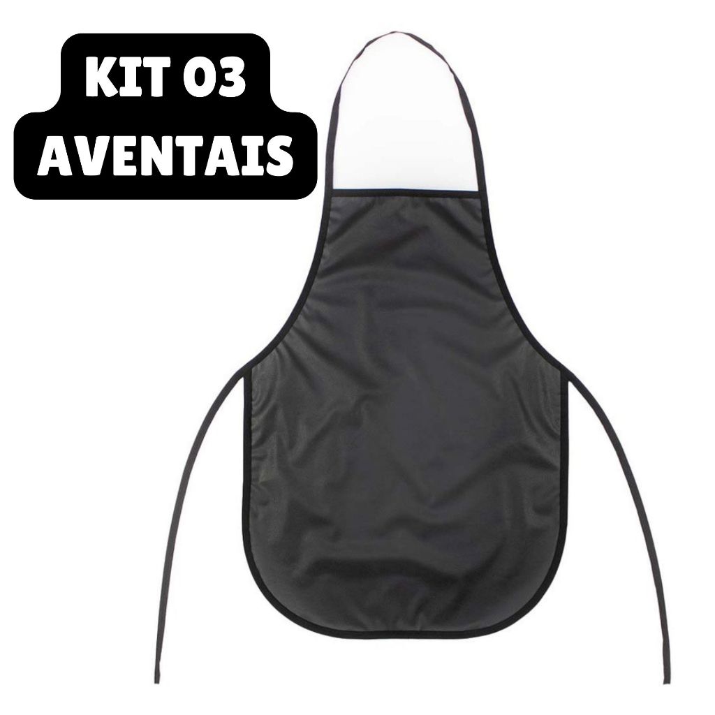 Kit 3 Avental de Cozinha Lavanderia Preto Impermeável Multiuso