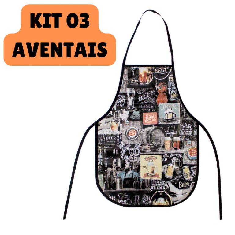 Kit 3 Avental de Cozinha Lavanderia Estampado Impe