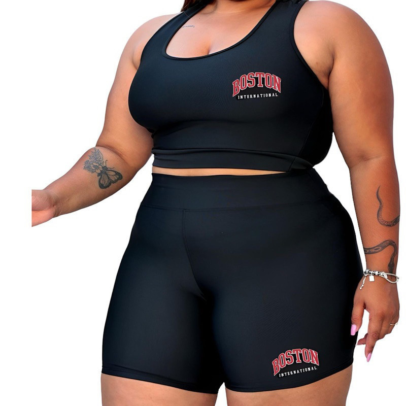 Conjunto Top e Shorts Academia Plus size Boston