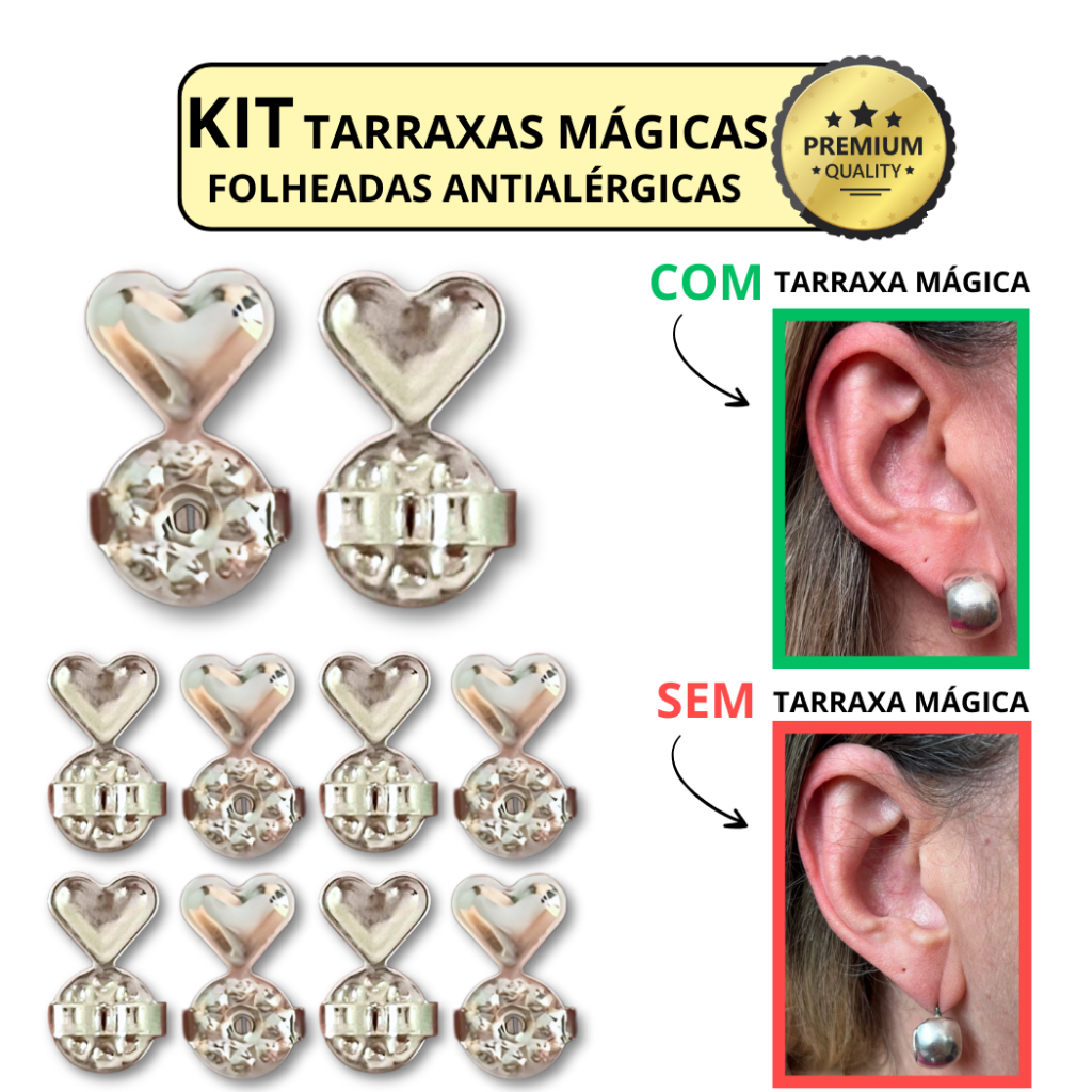 Kit Tarracha Tarraxa Magica Prata 925 Levanta a Orelha Rasgada Earcuff Lift-up Antialérgico Promoção