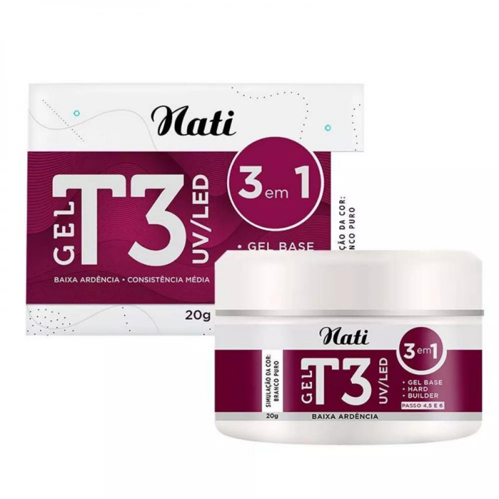 Gel Base Construtor T3 Nati Uv/Led p/ Alongamentos de Unhas 3 em 1 Cor Branco Puro Hard Builder